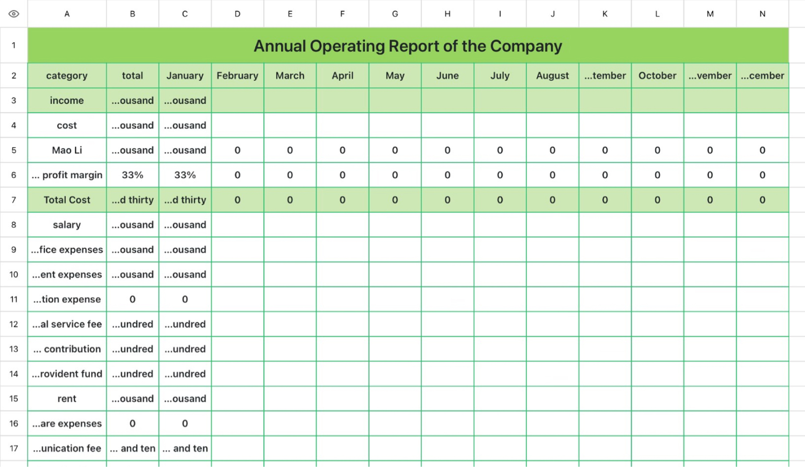Annual Operating Report of the Company